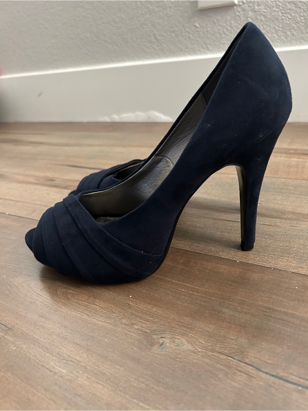 Kelly & Katie Navy Suede Peep-Toe High Heel Pumps